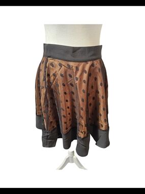 NWOT Size Med Women's Tulip B Brown and Black Polka Dot Mesh Skirt
